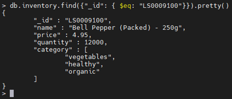 MongoDB $eq operator example.