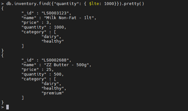 MongoDB $lte operator example.