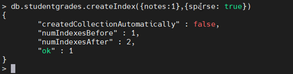 Example of sparse index property in MongoDB.